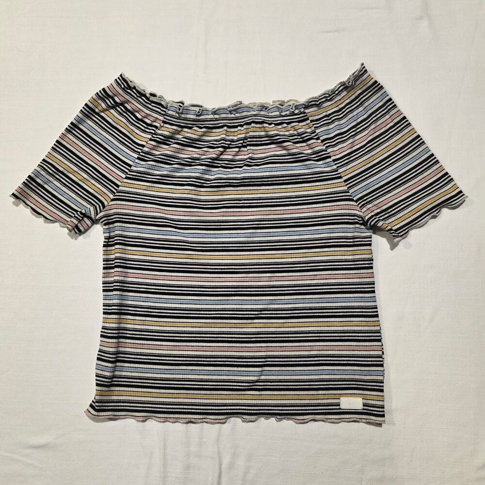 7 For All Mankind XL Striped Womens Top 90's Inspired Off The Shoulder